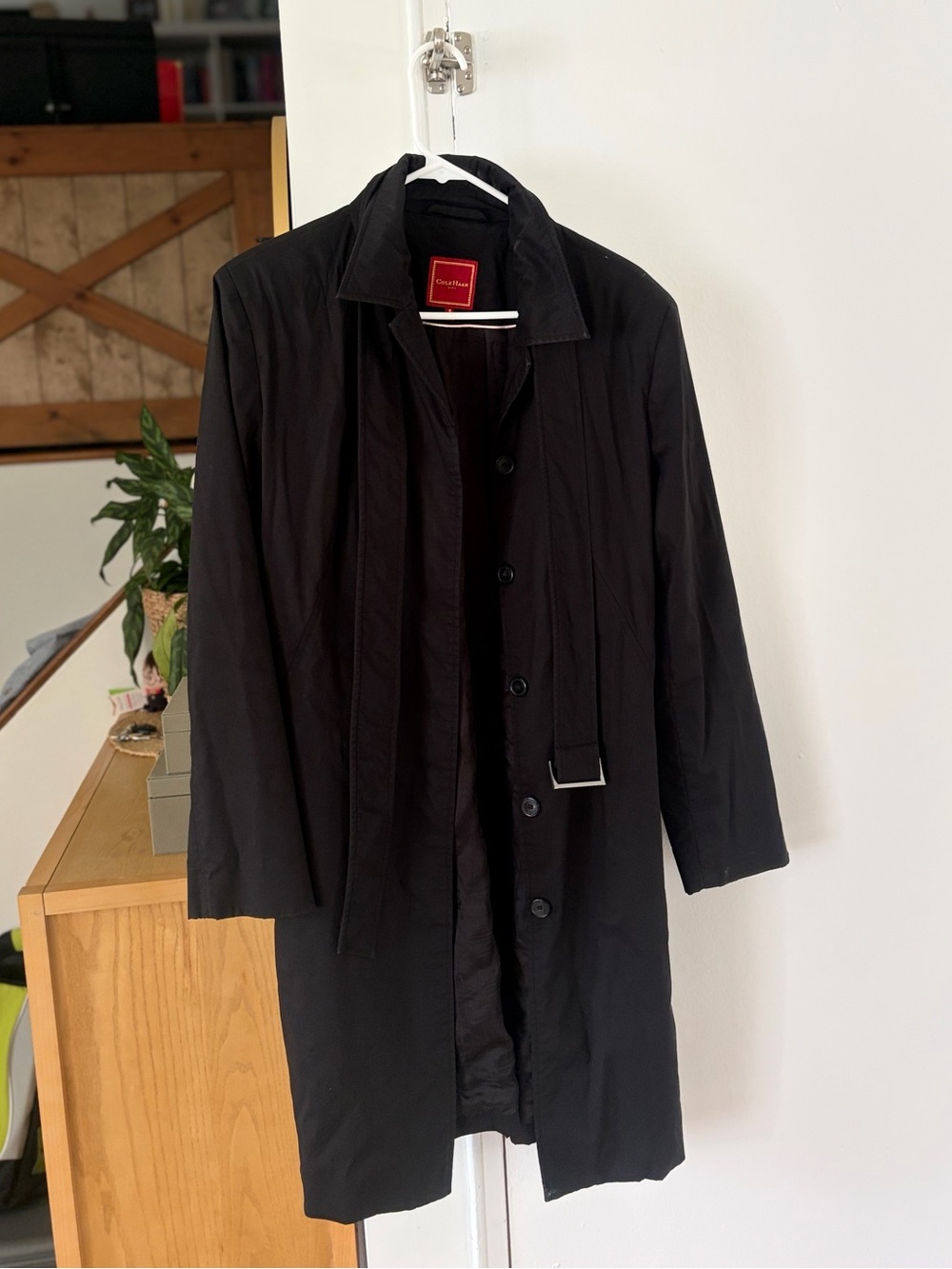 Cole Haan City Black Trench Coat with Belt Detail